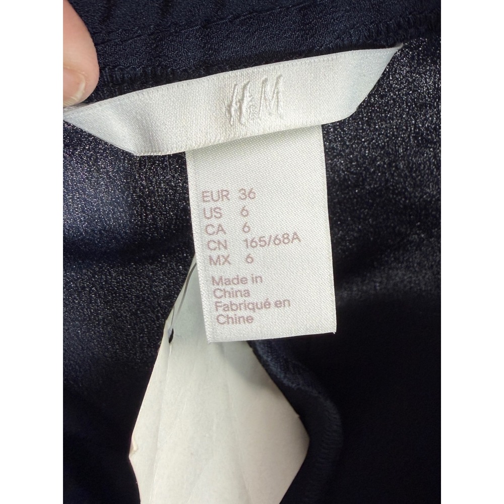H&M Navy Blue Red Side Stripe Wide Leg Pants Trousers Sz 6 Drawstring Ankle Zip - Picture 3 of 8